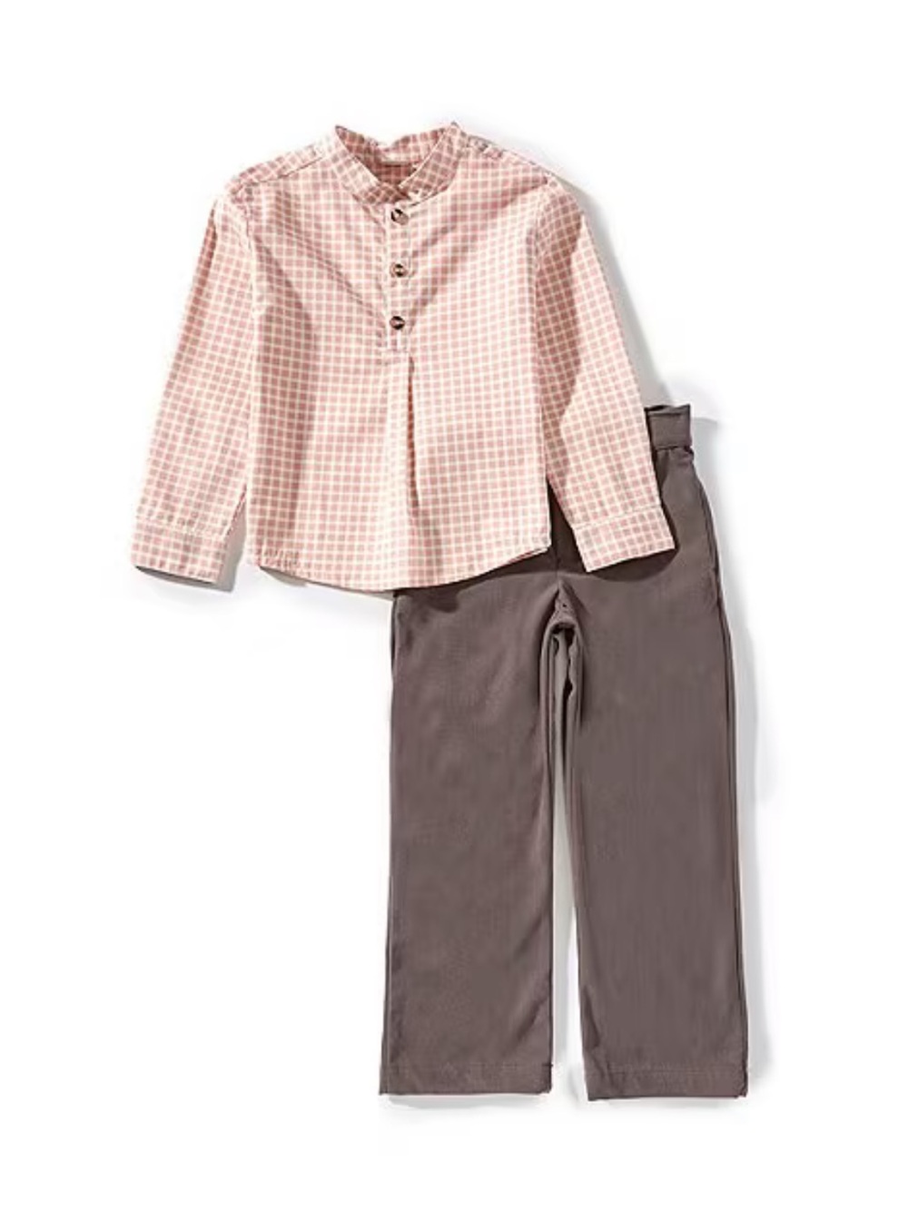 Edgehill Collection Boys Check Mandarin Collar Long Sleeve Shirt & Pants 4T